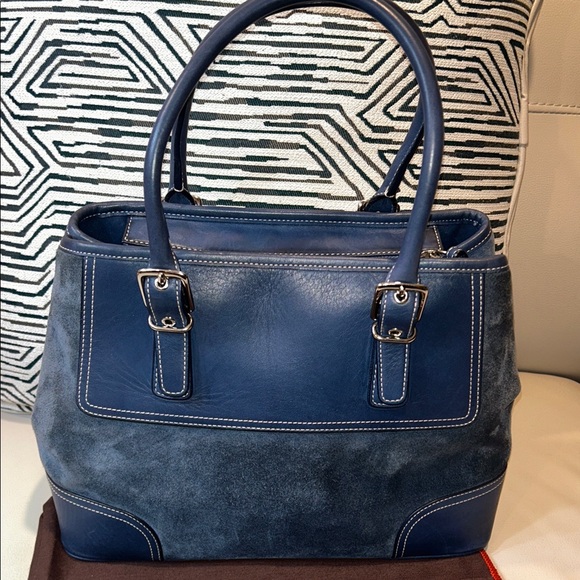 Vintage Coach Hampton Blue Leather and Suede Satchel - Picture 9 of 16